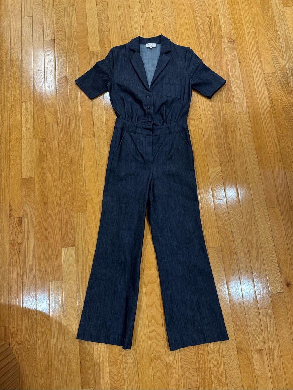 Musier Paris Navy denim Short-Sleeve Tailored Jumpsuit